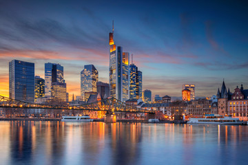 Frankfurt am Main, Germany. Cityscape image of Frankfurt am Main skyline during beautiful sunset.