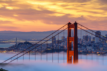 Early morning low fog at Golden Gate Bridge
